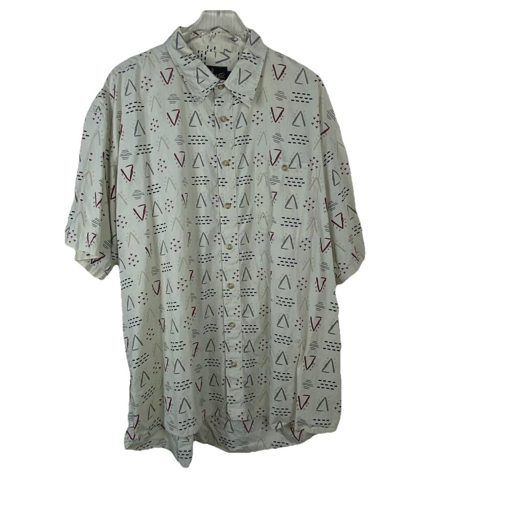 Dick Idol Mens XXL 2XL Tall Geometric Print Short Sleeve Button Up Shirt Cotton